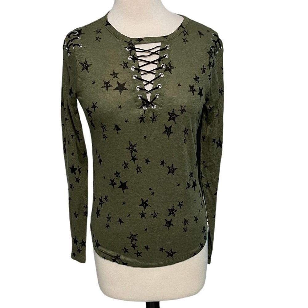 Generation Love Valentina Long Sleeve Lace Up Tee Star Print Green Extra Small - Picture 12 of 12